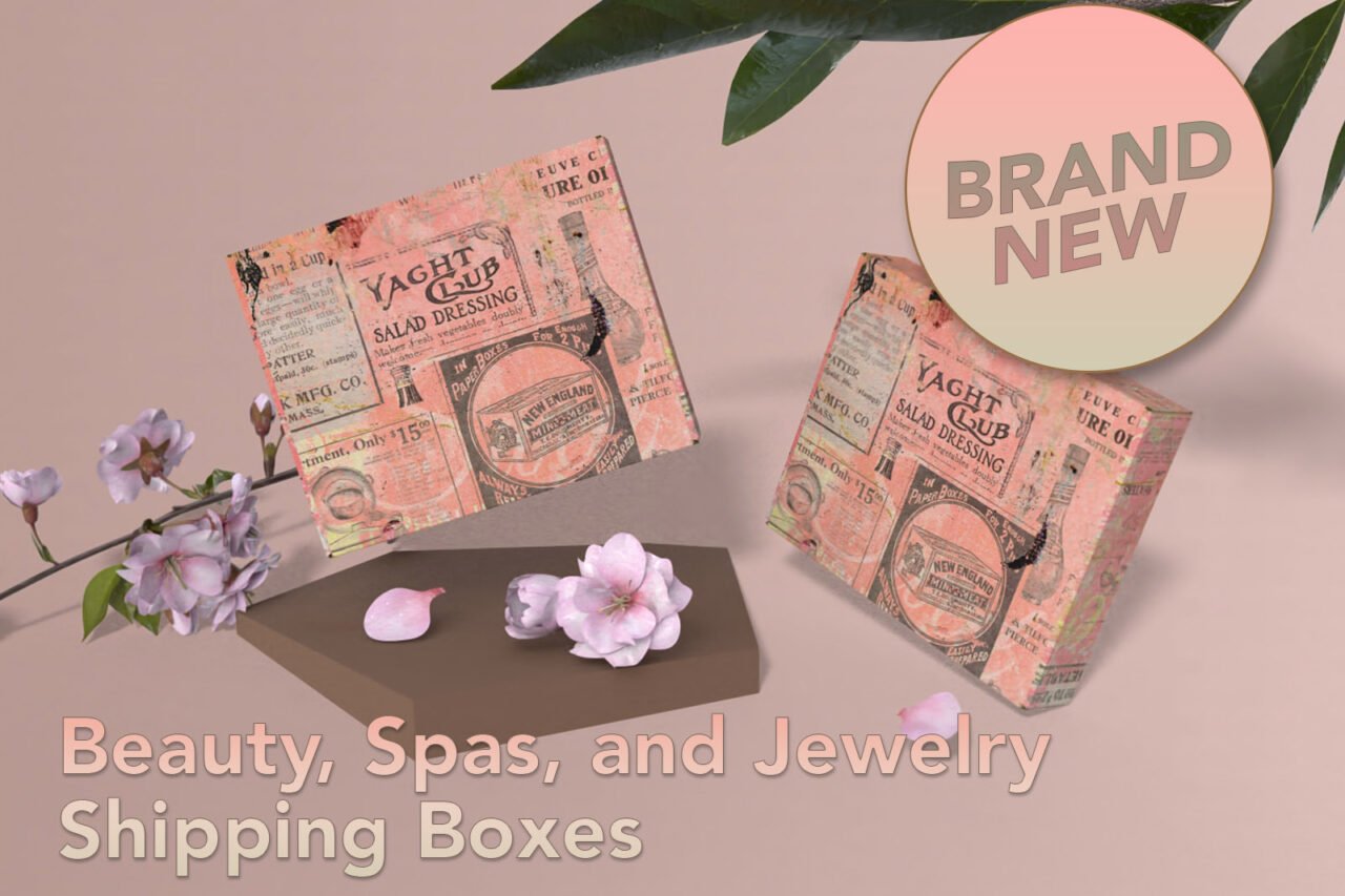 Box packaging for Christmas and Cyber Monday holiday shipments with artistic beauty brand vintage look by Ashley Bailey Designs