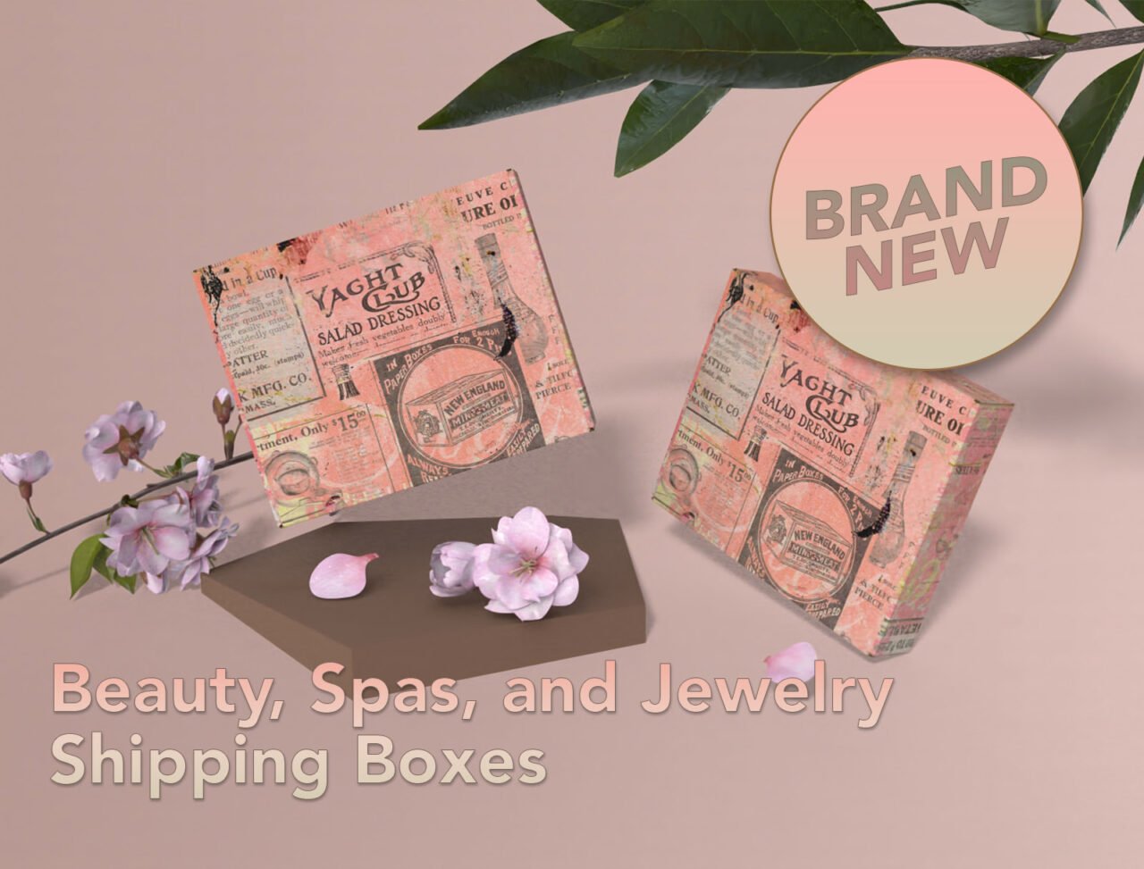 Box packaging for Christmas and Cyber Monday holiday shipments with artistic beauty brand vintage look by Ashley Bailey Designs