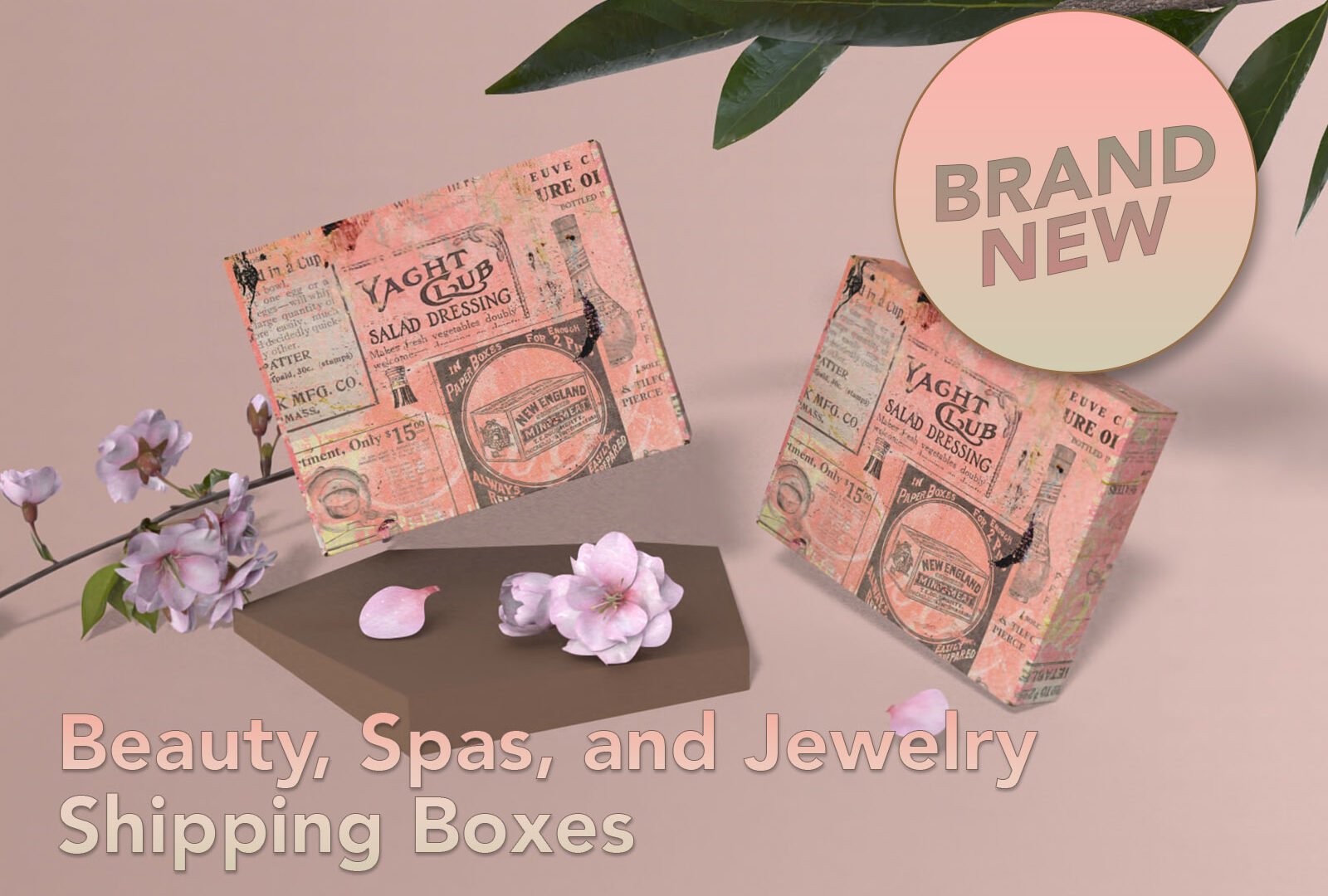 Box packaging for Christmas and Cyber Monday holiday shipments with artistic beauty brand vintage look by Ashley Bailey Designs