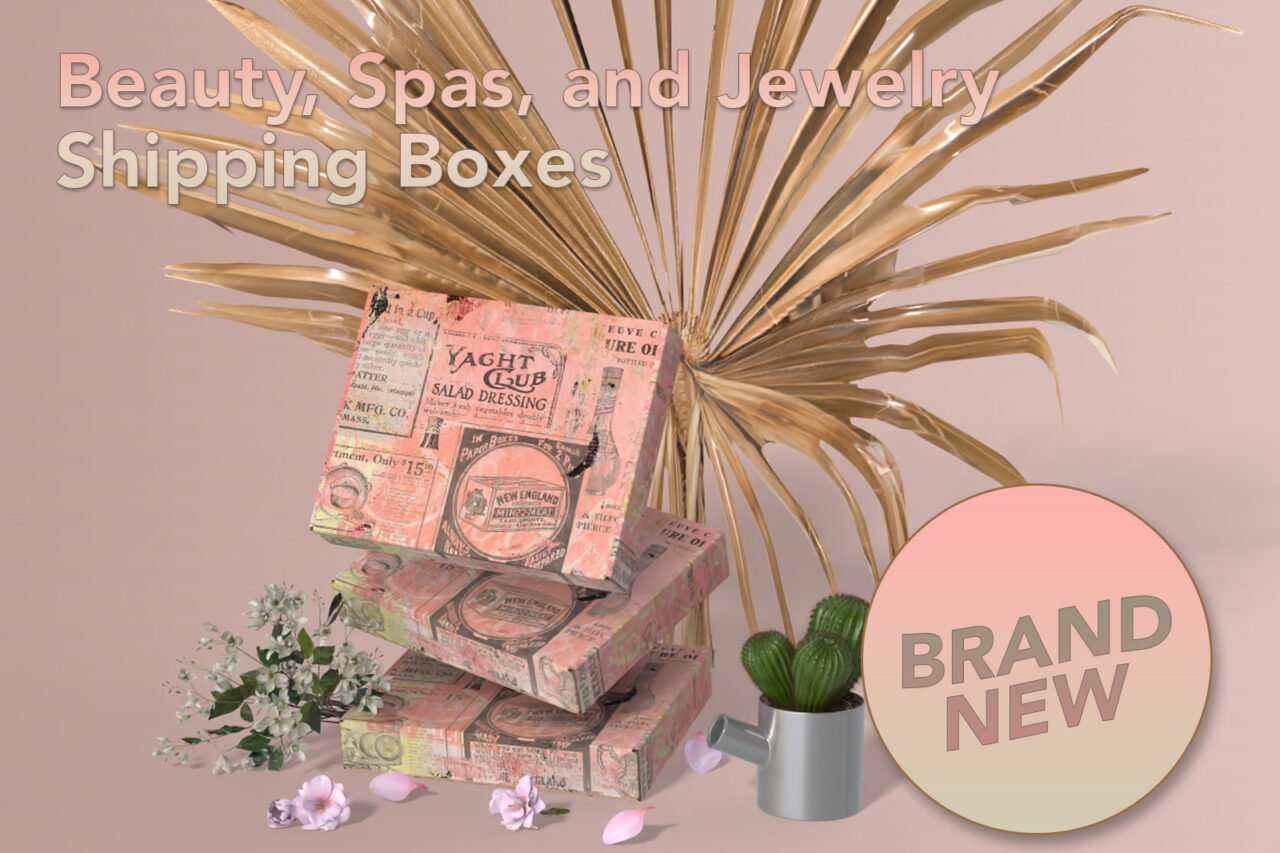 Box packaging for Christmas and Cyber Monday holiday shipments with artistic beauty brand vintage look by Ashley Bailey Designs