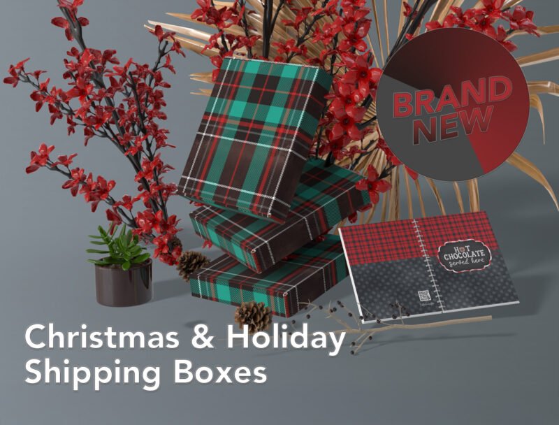 Christmas and Cyber Monday boxes for holiday shipments with artistic brand plaid Holiday look by Ashley Bailey Designs