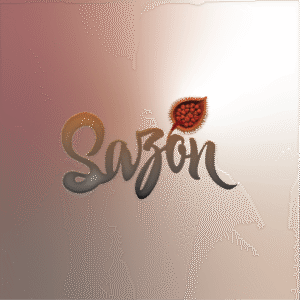 Sazón Logo Mockup showing the curved text, the ANNATTO color and the accent on the typography