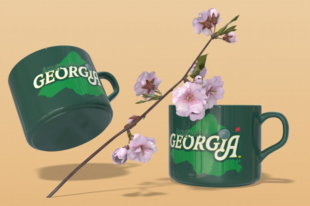Georgia Golf Rebrand Logo for the Masters Golf Tournament depicted on a coffee mug