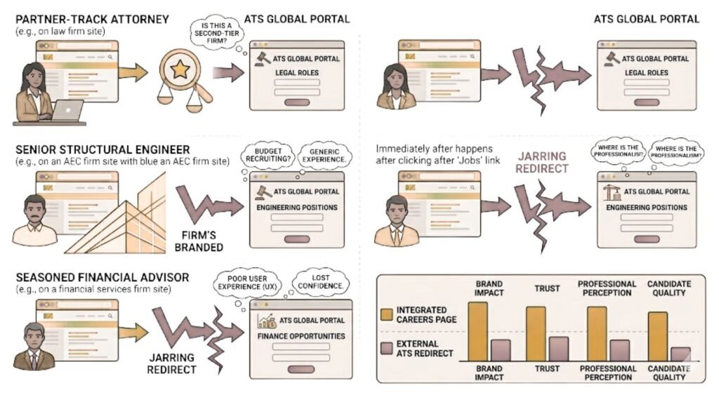 Applicant Tracking System workflow showing how employers lose SEO benefits & domain authority