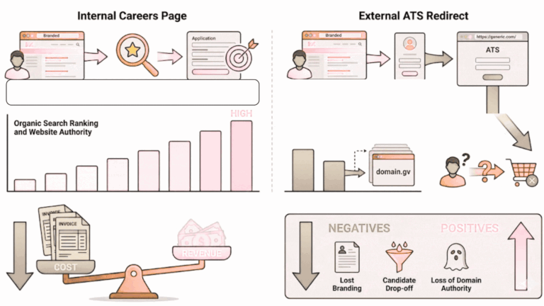 Applicant Tracking System workflow showing how employers lose SEO benefits & domain authority