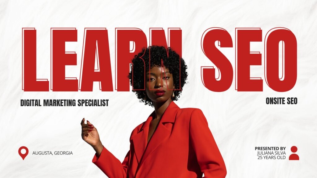 Image of the course showing an african american female social media specialist teaching seo or search engine marketing techniques, onsite seo
