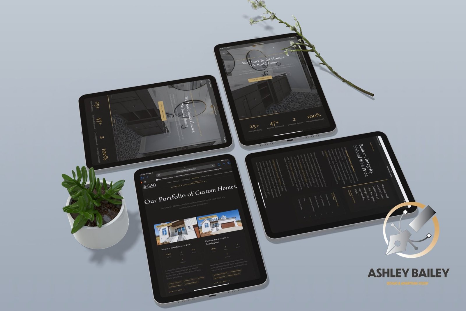 CAD Home Crafters & Designs Custom Home Builder Website Redesign shown on four ipads